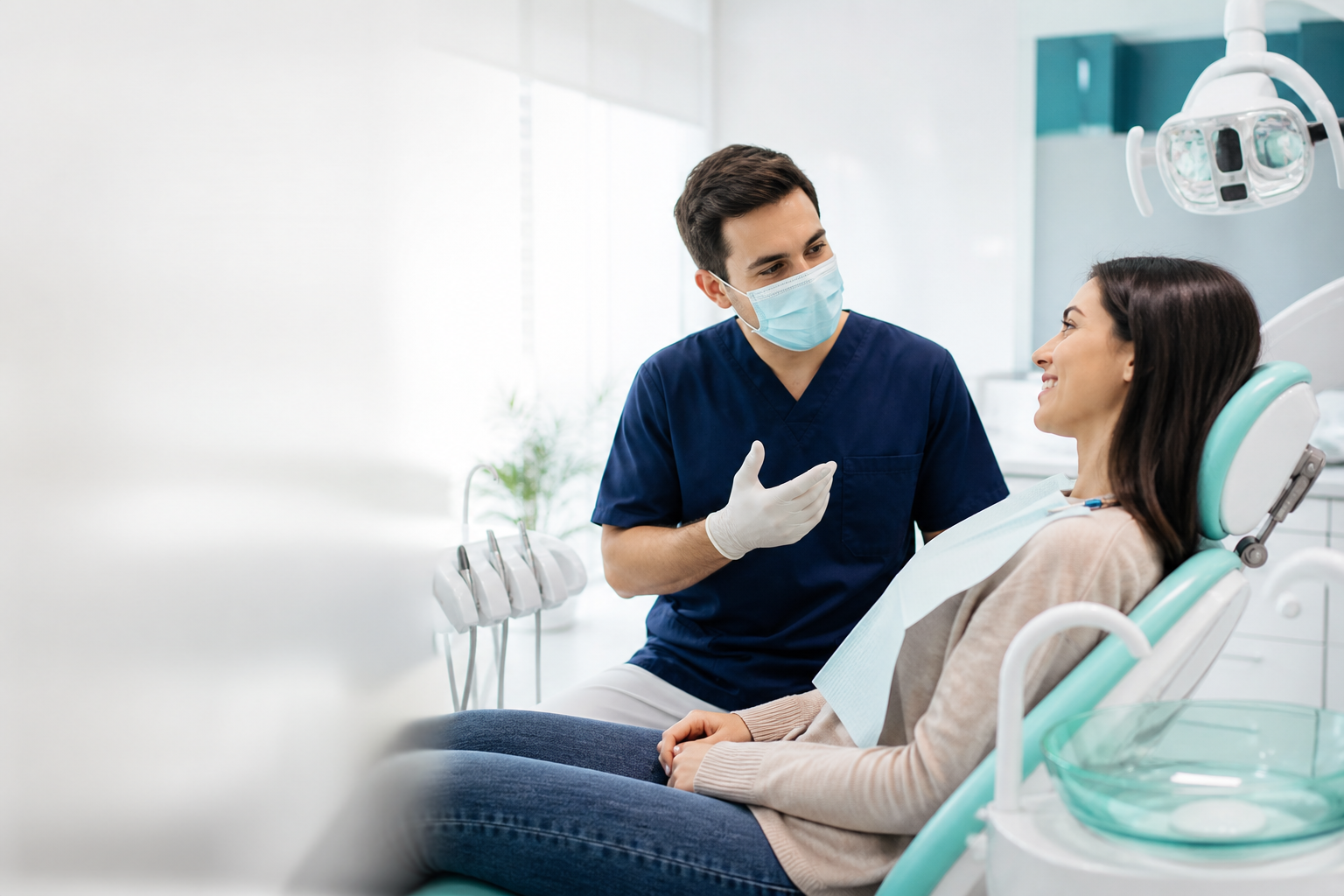 Dentist reviewing a Vietnam implant treatment plan with an Australian patient